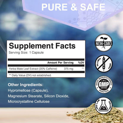 WINYEL Yerba Mate Capsules  75mg Natural Caffeine Per Capsule  Natural Plant-Based Energy &amp; Focus Support  Supports Mental Clarity &amp; Digestive Wellness Gut Health  60 Capsules