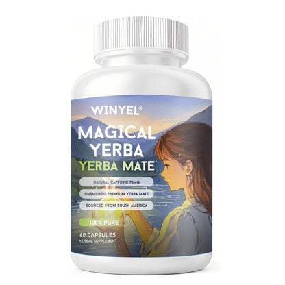 WINYEL Yerba Mate Capsules  75mg Natural Caffeine Per Capsule  Natural Plant-Based Energy &amp; Focus Support  Supports Mental Clarity &amp; Digestive Wellness Gut Health  60 Capsules
