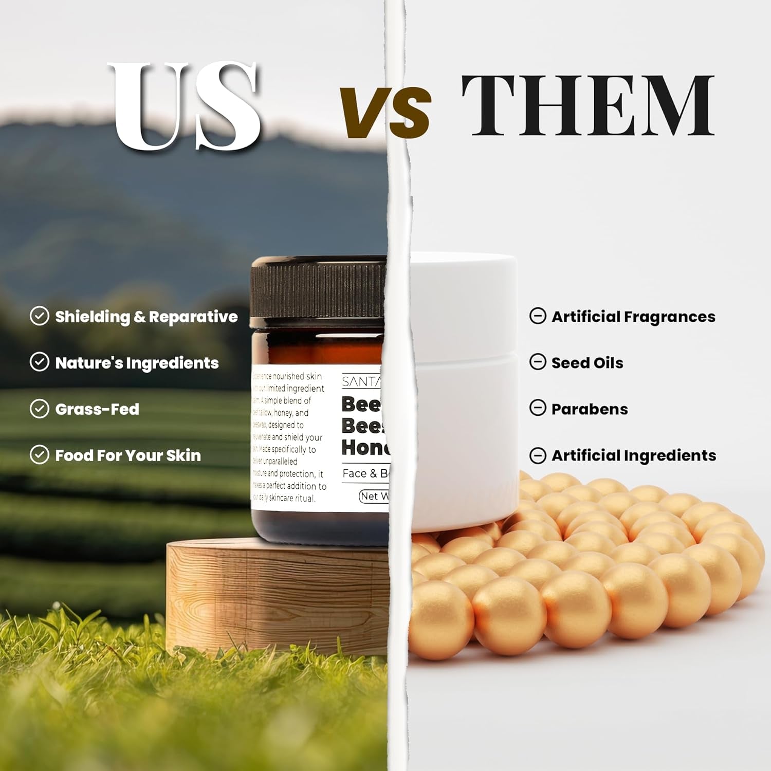 Beef Tallow for Skin, Grass Finished & Grass Fed Beef Tallow and Honey Balm Body