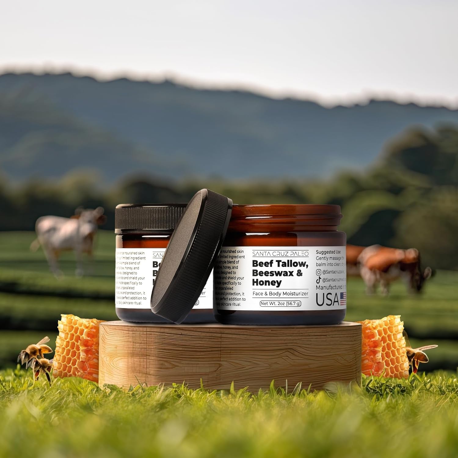 Beef Tallow for Skin, Grass Finished & Grass Fed Beef Tallow and Honey Balm Body