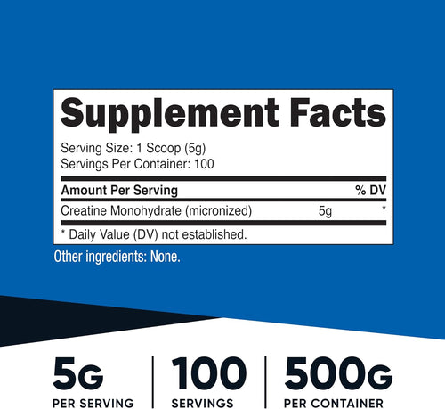 Creatine Monohydrate Micronized Powder 500G, 5000Mg per Serv (5G) - 100 Servings, 17.9 Oz