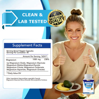 MAGNESIUM COMPLEX Wellness Capsules With Malate &amp; Glycinate And 8 ELEMENTAL MAGNESIUM, Supports Health 90 Capsules, Dietary Supplement.