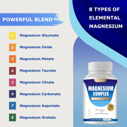 MAGNESIUM COMPLEX Wellness Capsules With Malate &amp; Glycinate And 8 ELEMENTAL MAGNESIUM, Supports Health 90 Capsules, Dietary Supplement.